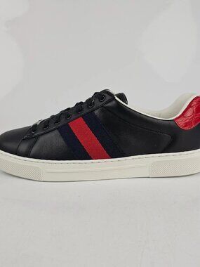 GUCCI Ace Men's Black/Red Red Leather Low Top Sneakers Size UK 7